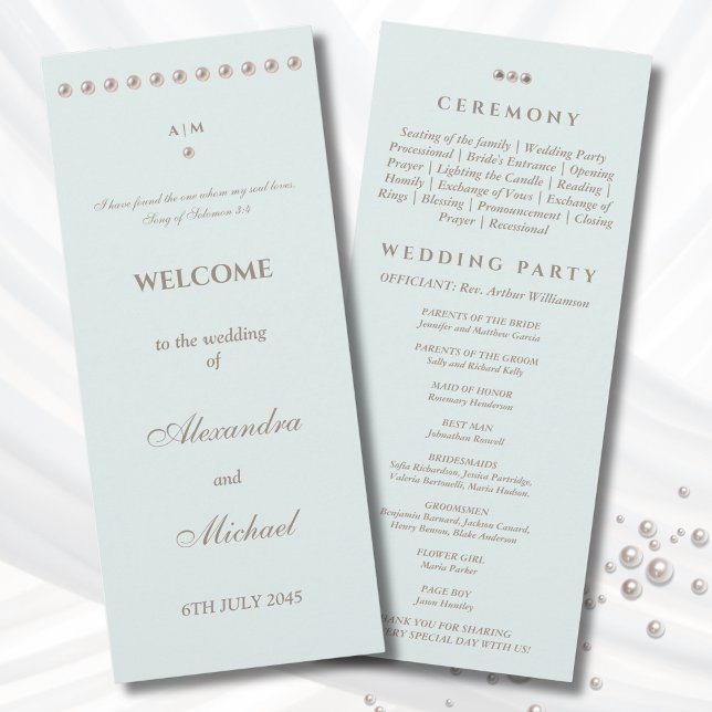 Elegant Blue Pearl Christian Wedding Program (Skapare uppladdad)