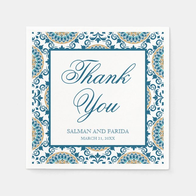 Elegant Blue Persian Mosaic Bröllop Pappersservett (Framsidan)