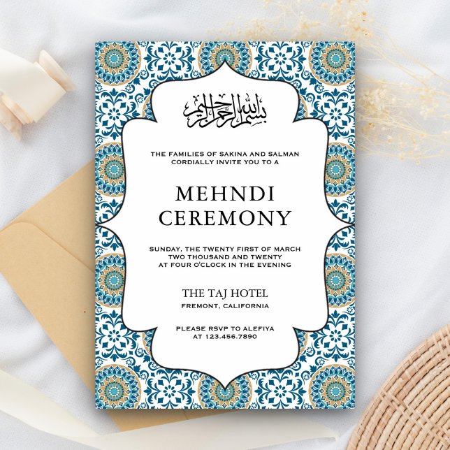 Elegant Blue Persian Mosaic Islamic Mehndi Tilläggskort (Skapare uppladdad)