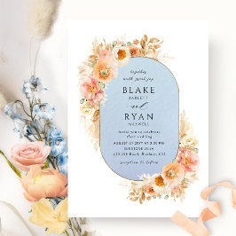 Elegant Blue, Persika  och Cream Oval Bröllop Inbjudningar