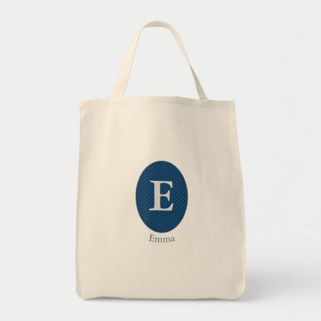 Elegant Blue Personlig Monogram Tygkasse (Framsidan)