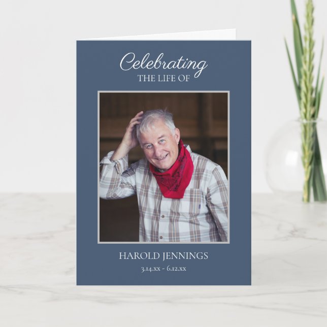 Elegant Blue Photo Funeral Memorial Program (Framsida)