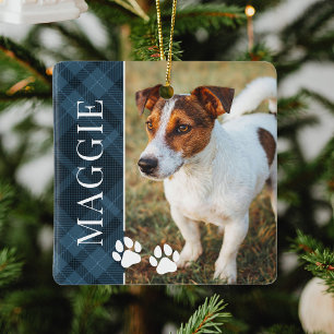 Elegant Blue Play Pet Namn och Photo Julgransprydnad Keramik