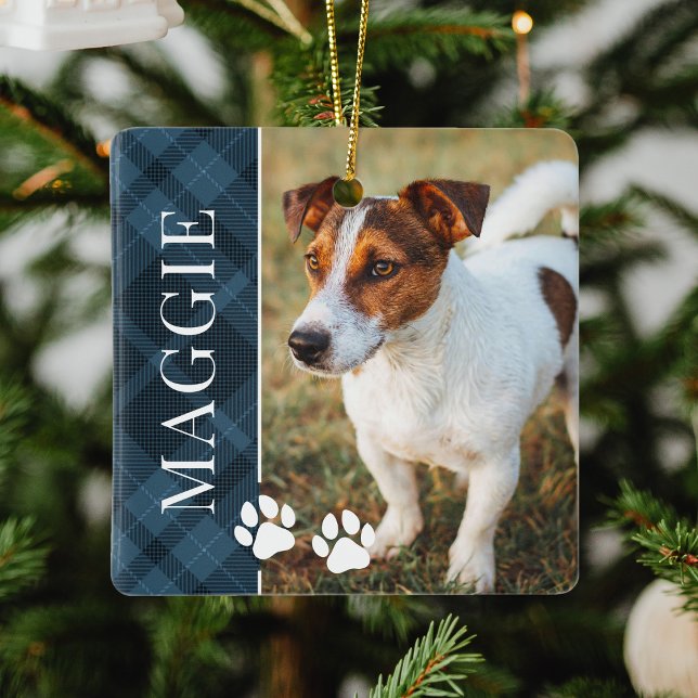 Elegant Blue Play Pet Namn och Photo Julgransprydnad Keramik (Skapare uppladdad)