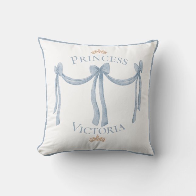 Elegant Blue Princess Namn Krona Satin Girly Kudde (Framsida)