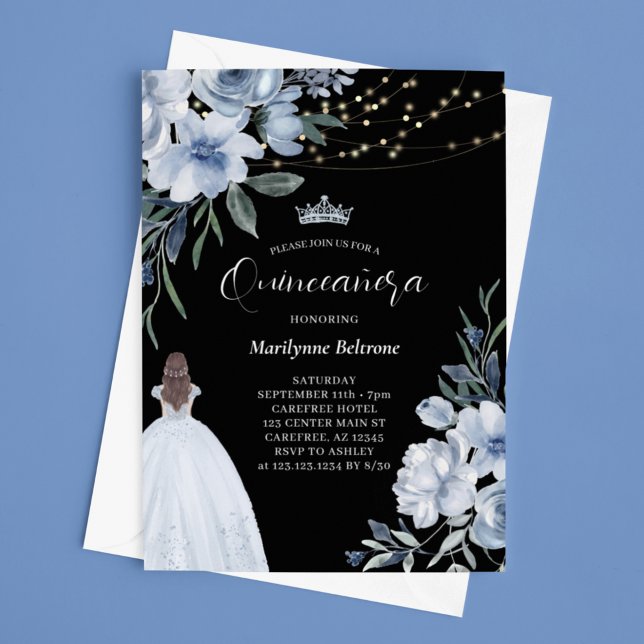 Elegant Blue Princess Quinceañera-inbjudan Inbjudningar (Skapare uppladdad)