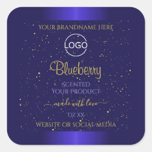 Elegant Blue Product Labels Soft Guld Glitter Logo Fyrkantigt Klistermärke