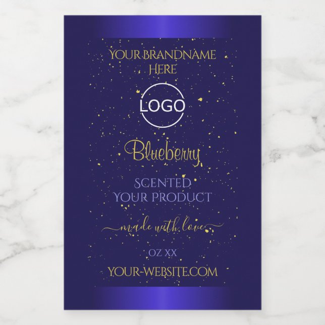 Elegant Blue Product Labels Soft Guld Glitter Logo Mat Etikett (Singel etikett)