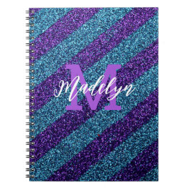 Elegant Blue &Purple Glitter Monogram Name  Anteckningsbok