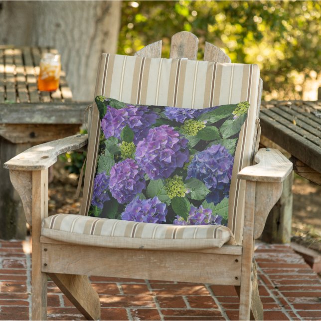 Elegant blue purple magenta green floral hydrangea kudde (Stol)