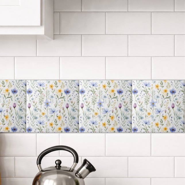 Elegant Blue Purple Watercolor Wildflower  Kakelplatta (Skapare uppladdad)