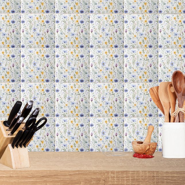 Elegant Blue Purple Watercolor Wildflower  Kakelplatta (Skapare uppladdad)