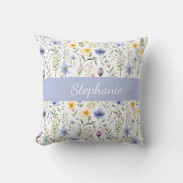Elegant Blue Purple Watercolor Wildflower Kudde