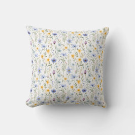 Elegant Blue Purple Watercolor Wildflower Kudde