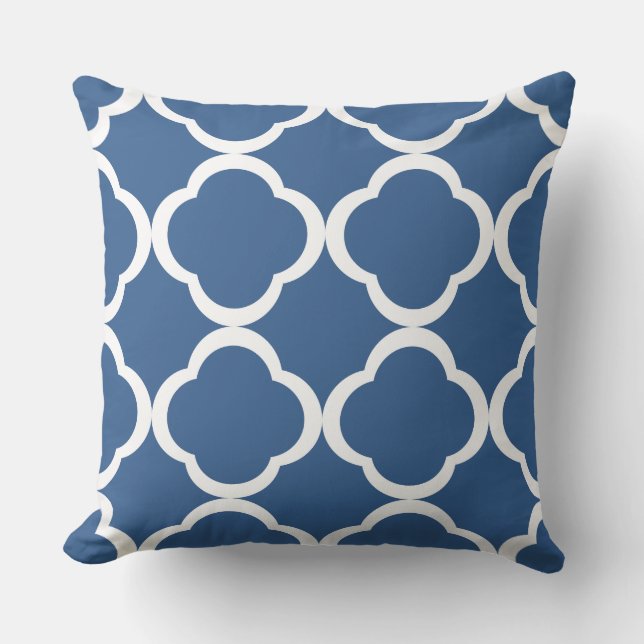 Elegant Blue Quatrefoil Mönster Kudde (Framsida)