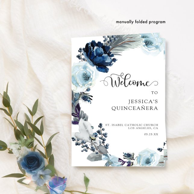 Elegant Blue Quinceañera Blommigt Program (Skapare uppladdad)
