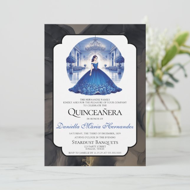 Elegant Blue Quinceañera Inbjudningar (Stående Fram)