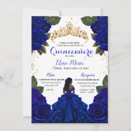 Elegant Blue Quinceañera Ro Guld Glitter Inbjudningar