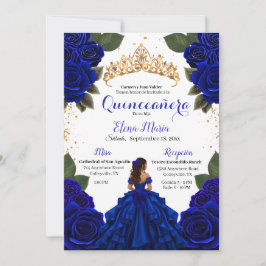 Elegant Blue Quinceañera Ro Guld Glitter Inbjudningar