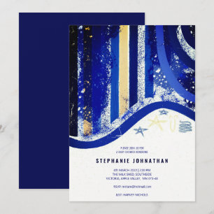 Elegant Blue Rand Spatters Stars Baby Shower Inbjudningar