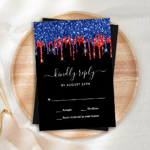 Elegant Blue Red Black Glitter Drives Bröllop OSA Anteckningskort