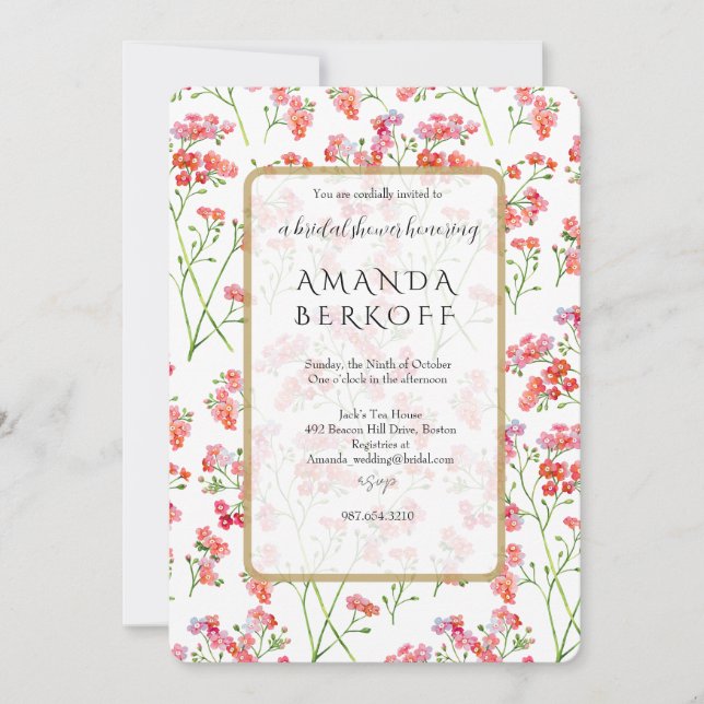 Elegant Blue & Red Flowers Bridal Shower  Inbjudningar (Framsida)