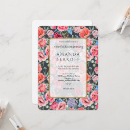 Elegant Blue & Red Flowers Bridal Shower  Inbjudningar