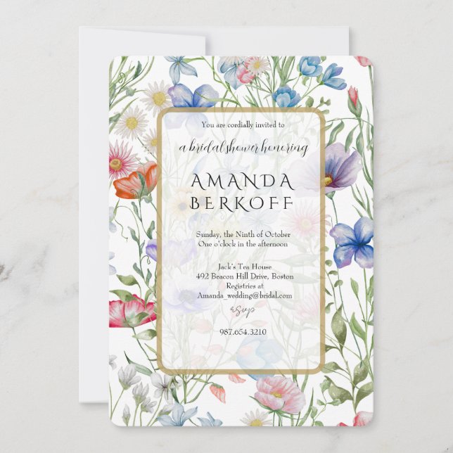 Elegant Blue & Red Flowers Bridal Shower  Inbjudningar (Framsida)