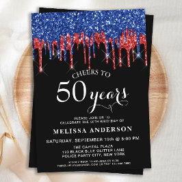 Elegant Blue Red Glitter Drives Patriotic Birthday Inbjudningar