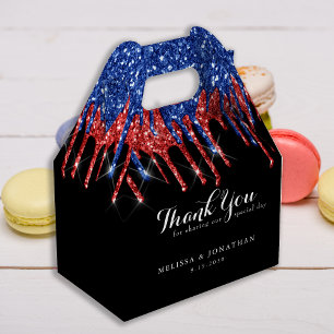 Elegant Blue Red Glitter Drives Patriotic Bröllop Presentaskar
