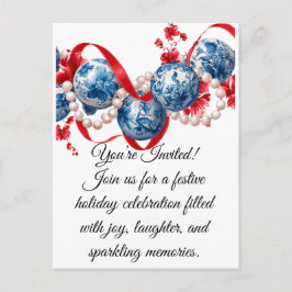 Elegant Blue & Red Holiday Invitation Invitation Vykort