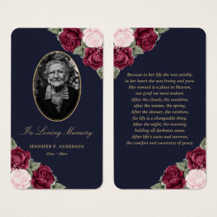 Elegant Blue Red Rosa Blommigt Funeral Prayer Card Visitkort
