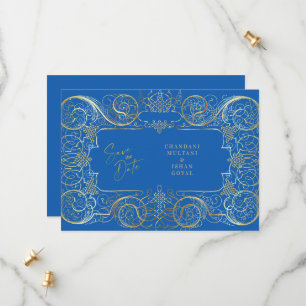 Elegant Blue Regal Guld Bröllop spara datum Datumet