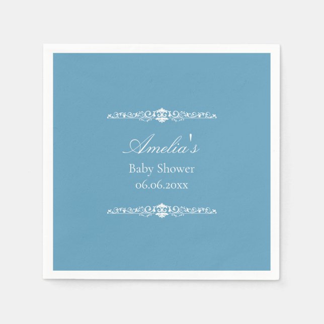 Elegant Blue Regency Style Baby Shower  Pappersservett (Framsidan)