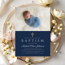 Elegant Blue Religiösa Kor Boy Baptism Photo