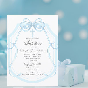 Elegant Blue Ribbon Bow Baptism Party Kor Inbjudningar