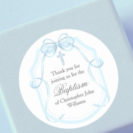 Elegant Blue Ribbon Bow Baptism Party Runt Klistermärke