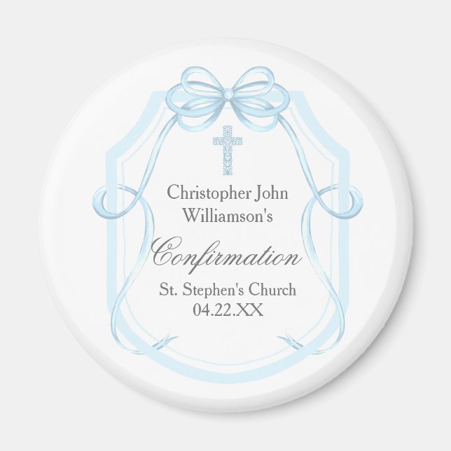 Elegant Blue Ribbon Bow-bekräftelse Party Magnet (Framsidan)