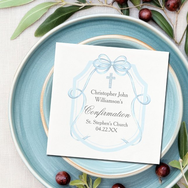 Elegant Blue Ribbon Bow-bekräftelse Party Pappersservett (Skapare uppladdad)