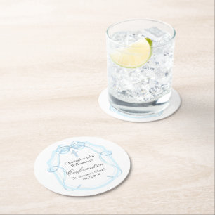 Elegant Blue Ribbon Bow-bekräftelse Party Underlägg Papper Rund