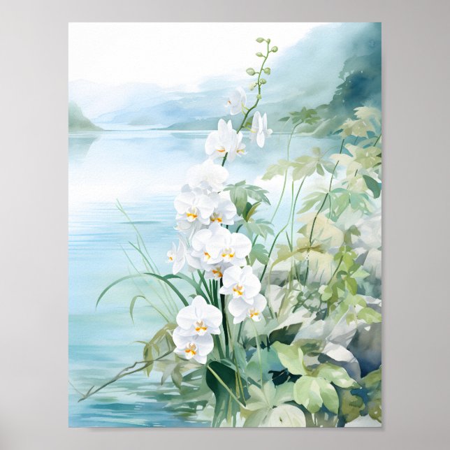 Elegant Blue River Orchid Watercolor Bouquet Poster (Framsidan)