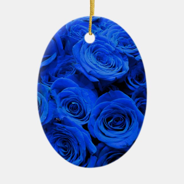 Elegant blue ro blåa blommor blue blommigt julgransprydnad keramik (Framsidan)