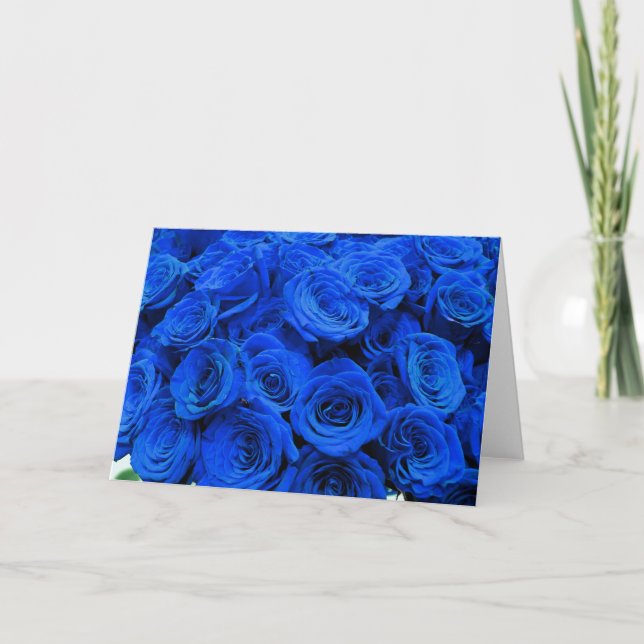 Elegant blue ro blåa blommor blue blommigt kort (Framsida)