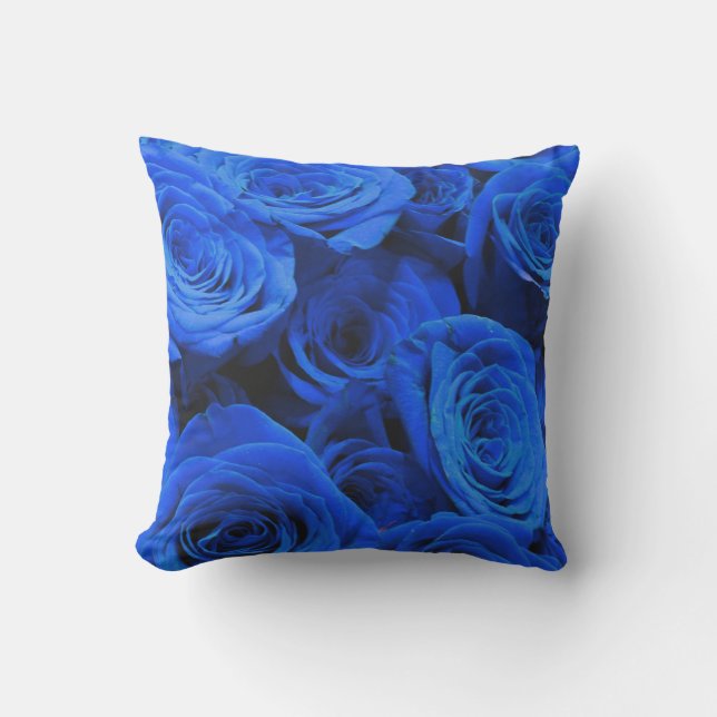 Elegant blue ro blåa blommor blue blommigt kudde (Framsida)