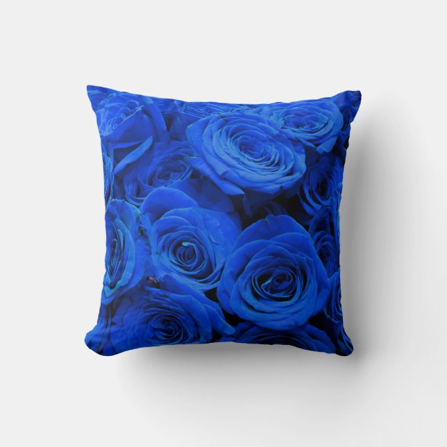Elegant blue ro blåa blommor blue blommigt kudde (Framsida)