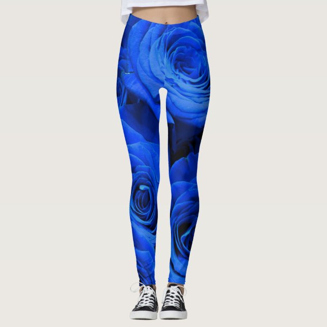 Elegant blue ro blåa blommor blue blommigt leggings (Framsida)