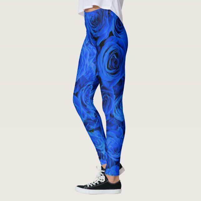 Elegant blue ro blåa blommor blue blommigt leggings (Vänster)