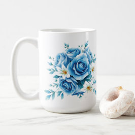 Elegant Blue Ro Blommigt Artwork Kaffemugg