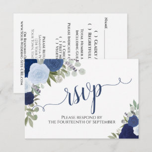 Elegant Blue Ro Blommigt Calligraphy Bröllop OSA Kort