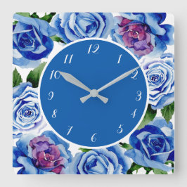 Elegant Blue Ro Blommigt Decorative Fyrkantig Klocka